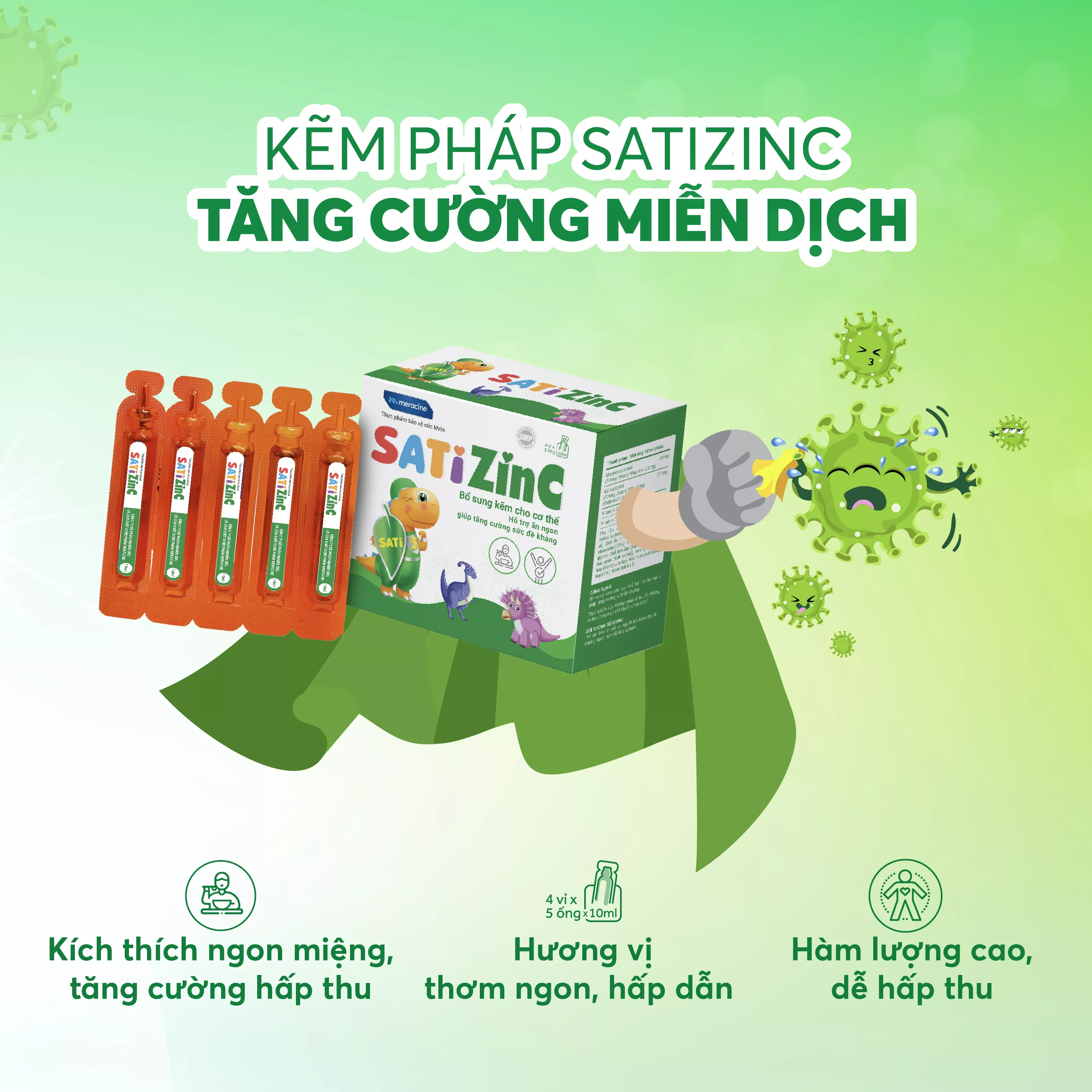 Kẽm SatiZinC tăng cường miễn dịch, con ăn ngon miệng