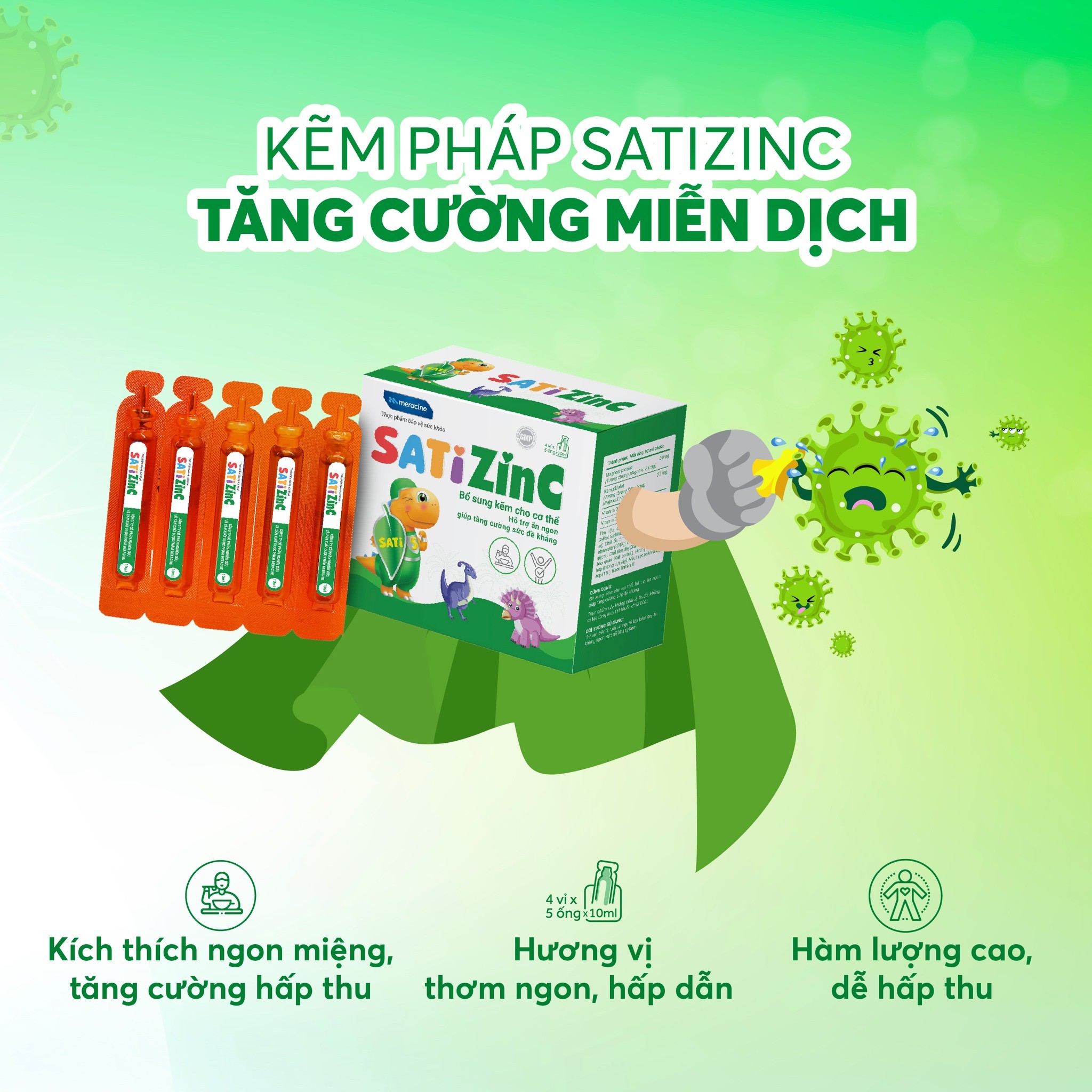 SatiZinc là sản phẩm bổ sung kẽm hữu cơ có thành phần kẽm được nhập khẩu từ châu Âu.