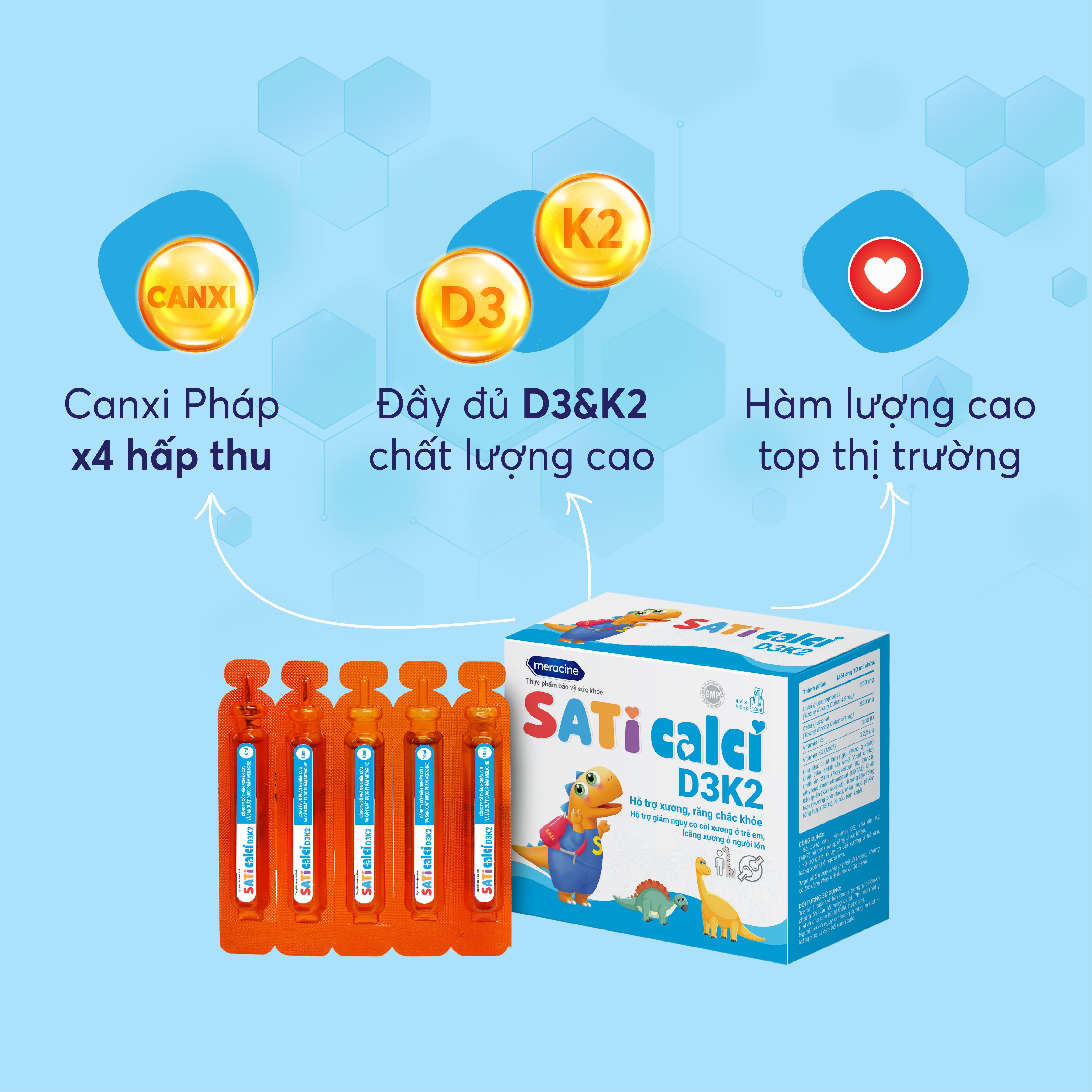 SatiCalci D3K2 giúp cho xương chắc khoẻ, chiều cao vượt trội.