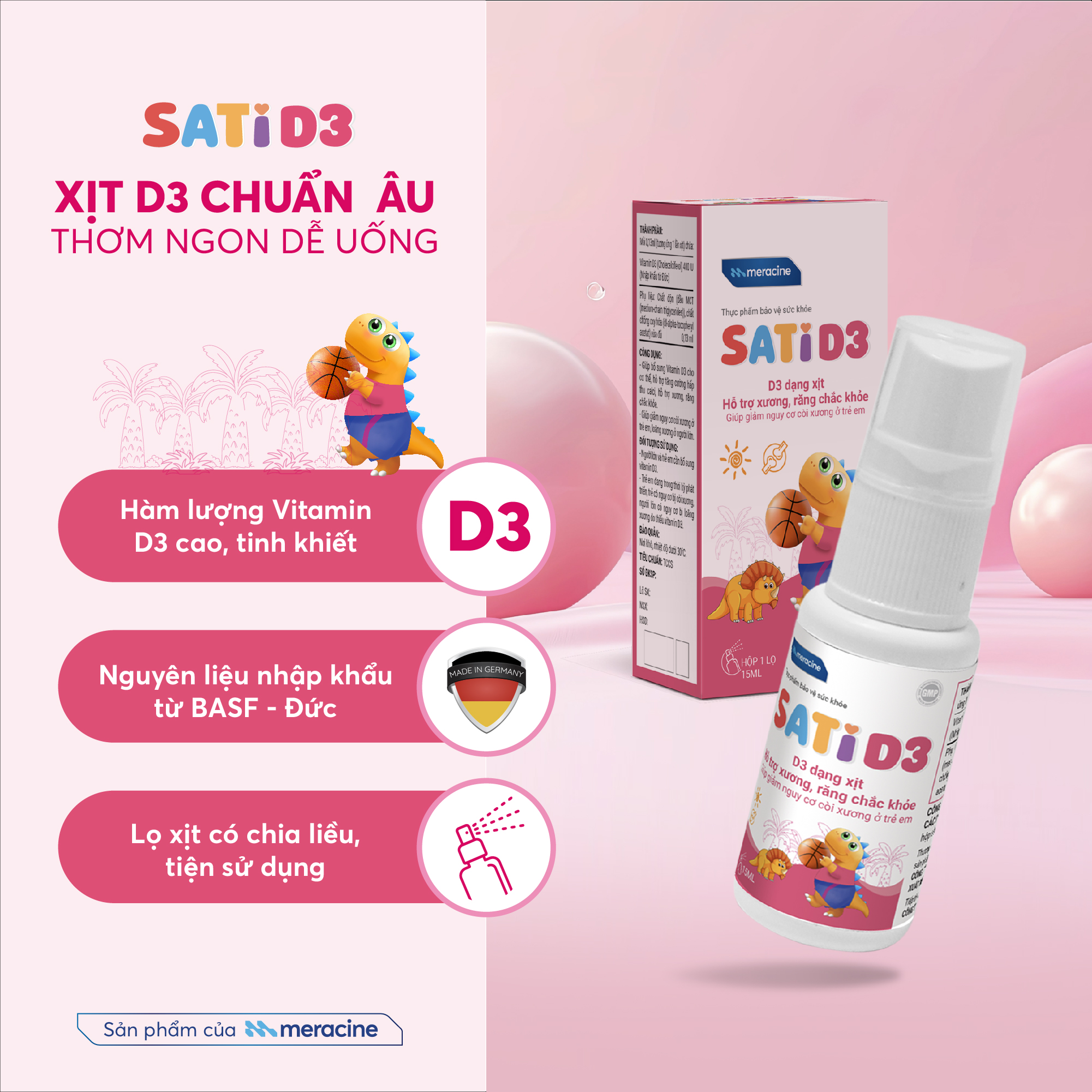 SatiD3 bổ sung Vitamin D3 dạng xịt từ Dược phẩm Meracine 