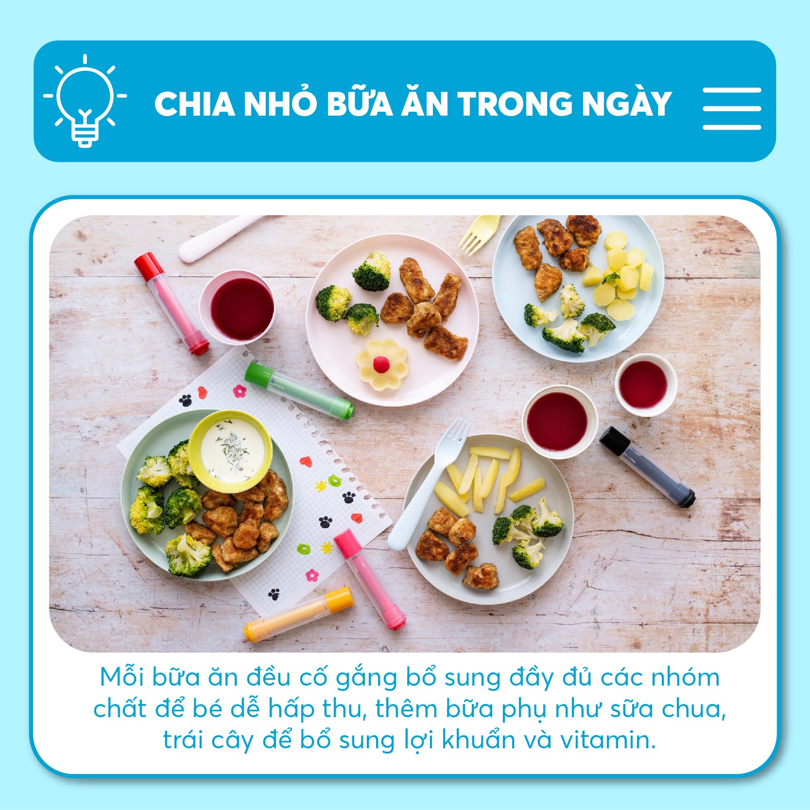 Cần chia nhỏ bữa ăn trong ngày và cân đối thực đơn